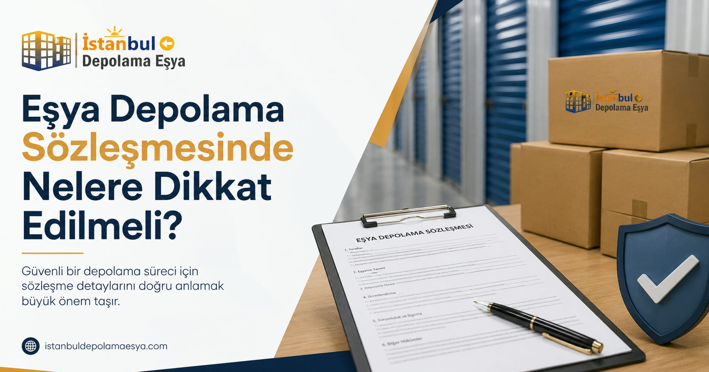 Eşya depolama sözleşmesi detaylarının incelendiği, güvenli depolama alanları ve sözleşme evraklarını gösteren profesyonel eşya depolama görseli.