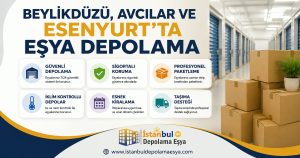 Beylikdüzü, Avcılar ve Esenyurt'ta eşya depolama hizmetlerini temsil eden modern depo alanı ve güvenli depolama çözümleri