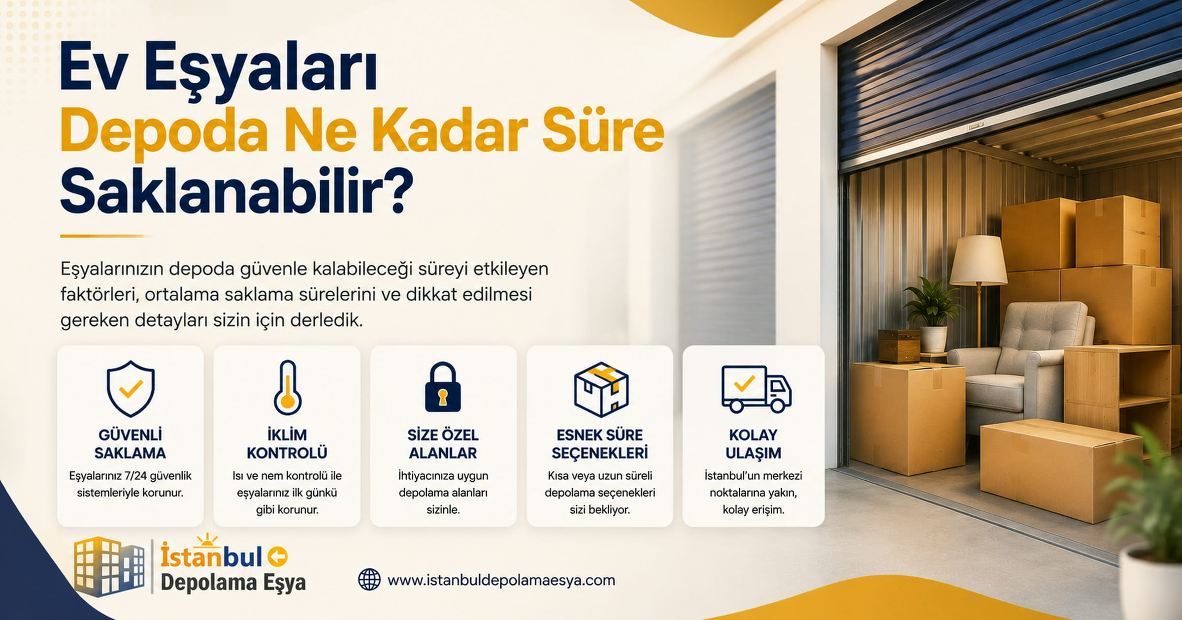 Ev eşyalarının depoda saklama süresini gösteren güvenli eşya depolama alanı