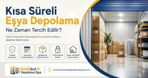 Kısa süreli depolama için düzenli şekilde yerleştirilmiş ev eşyalarının bulunduğu depo alanı